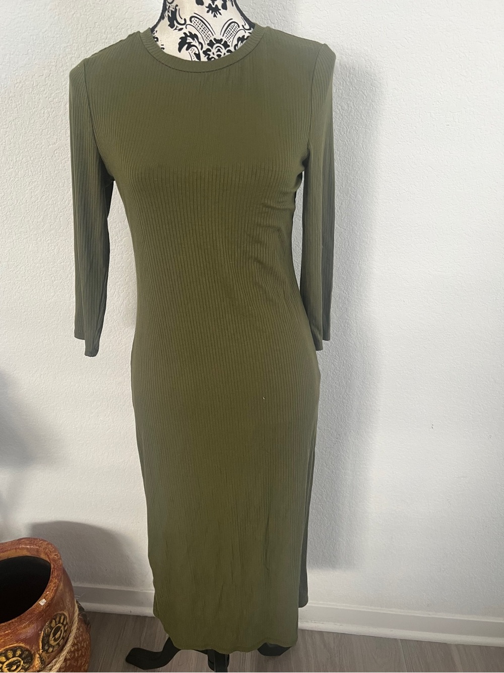 A New Day Olive Green Ribbed Midi Dress Size Small